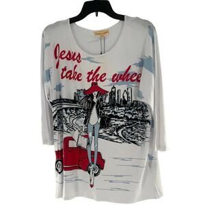 Mesh+Lace Shirt Womens Large Long Sleeve Stretch Graphic Printed Casual Top NEW